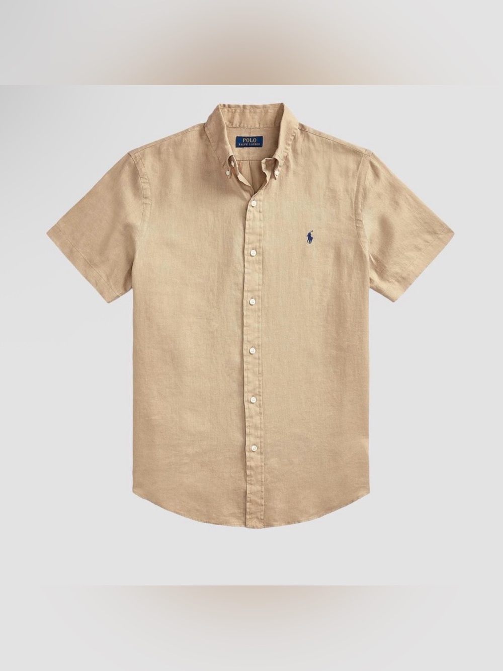 NWT Polo by Ralph Lauren Short-Sleeve Button-Down Shirt - Beige with Navy Logo